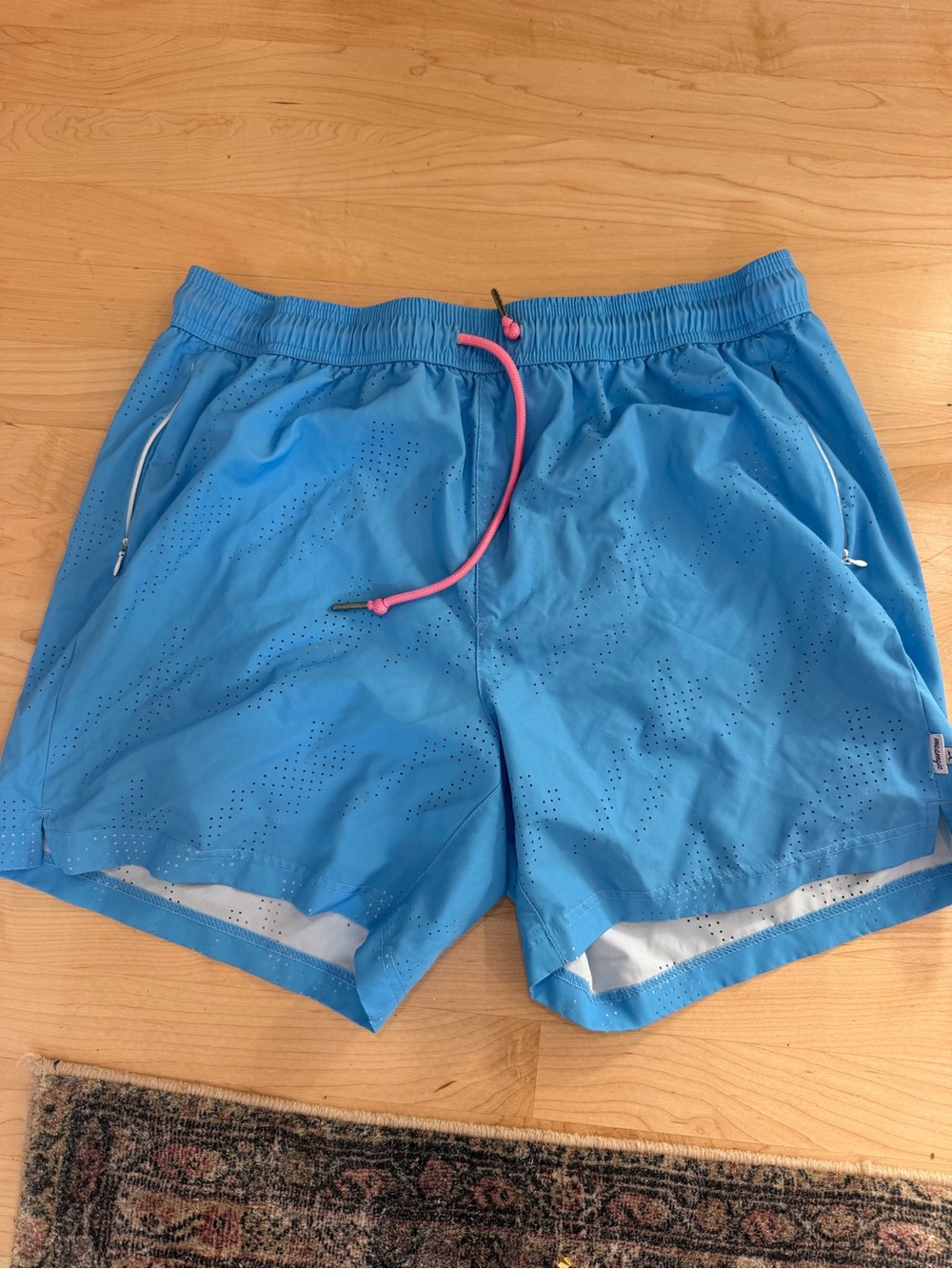 Men's Light Blue Swim Shorts with Pink Drawcord